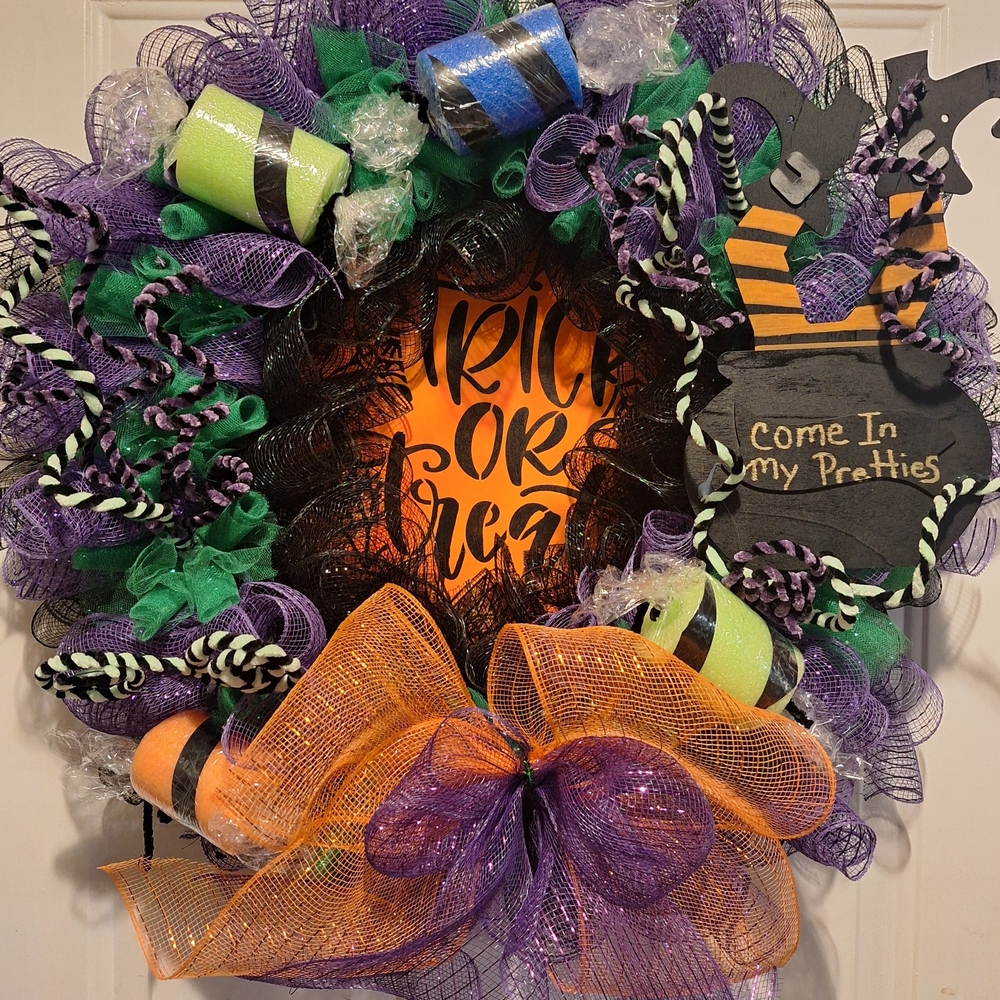 Halloween Wreath with Orange and Purple Accents